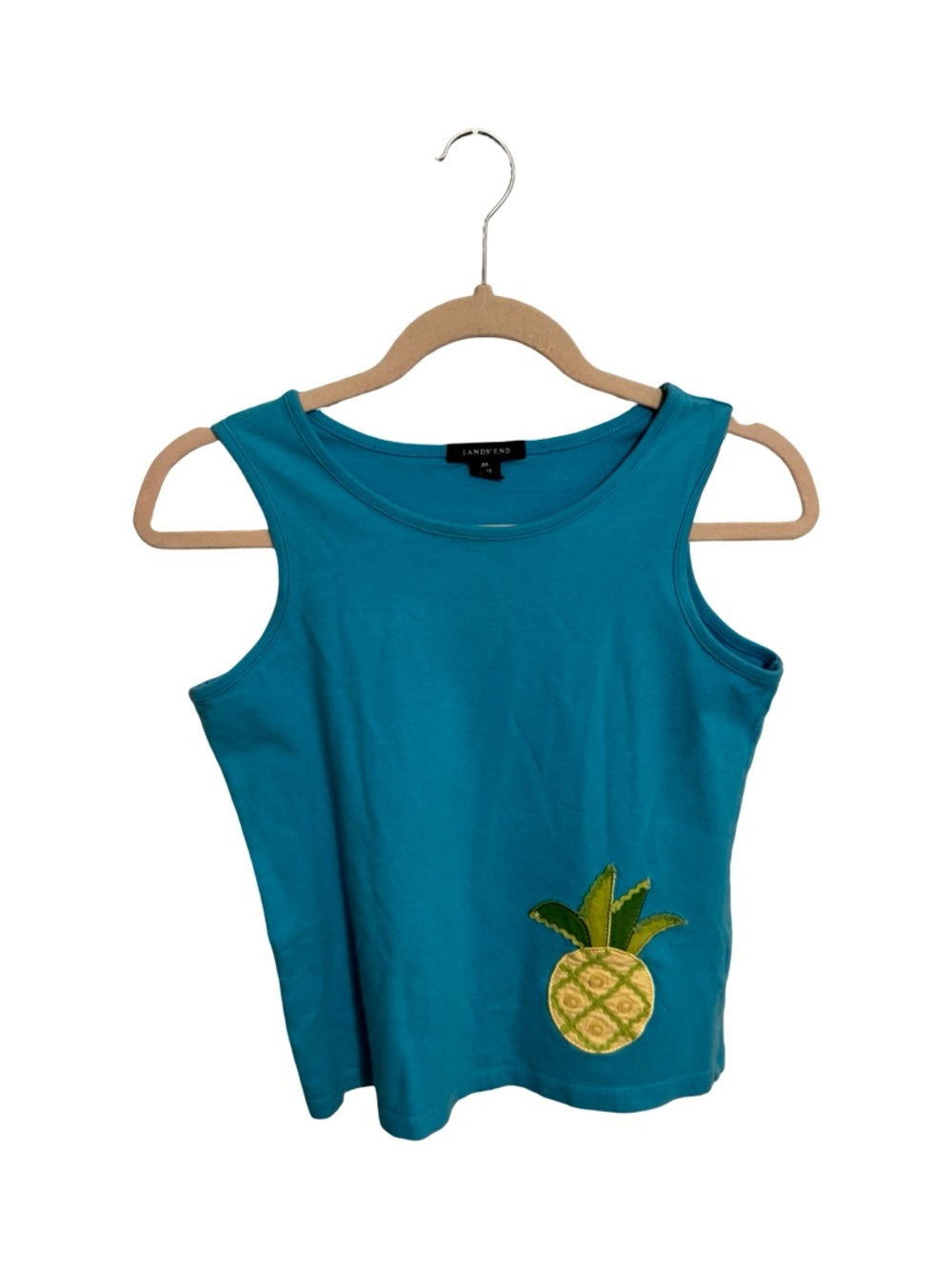 Vintage Land’s End Girls Pineapple Blue Tank Top Medium 10-12
